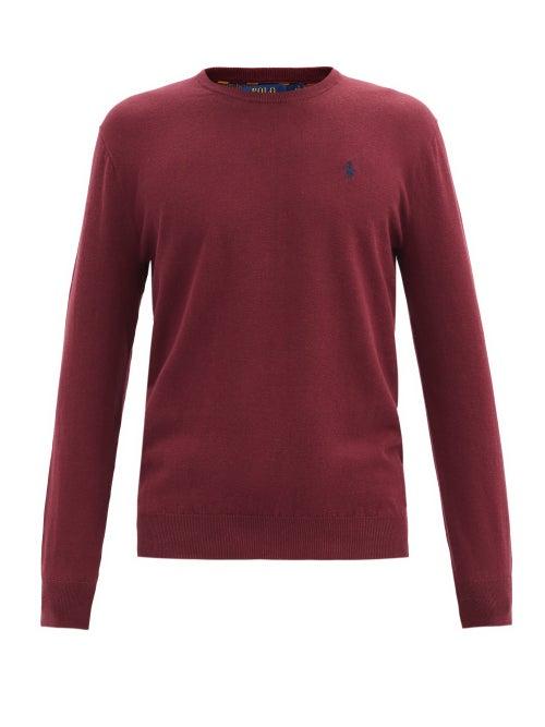 Matchesfashion.com Polo Ralph Lauren - Logo-embroidered Cotton-jersey Sweater - Mens - Burgundy
