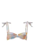 Matchesfashion.com Ganni - Tie-shoulder Checked Underwired Bikini Top - Womens - Multi