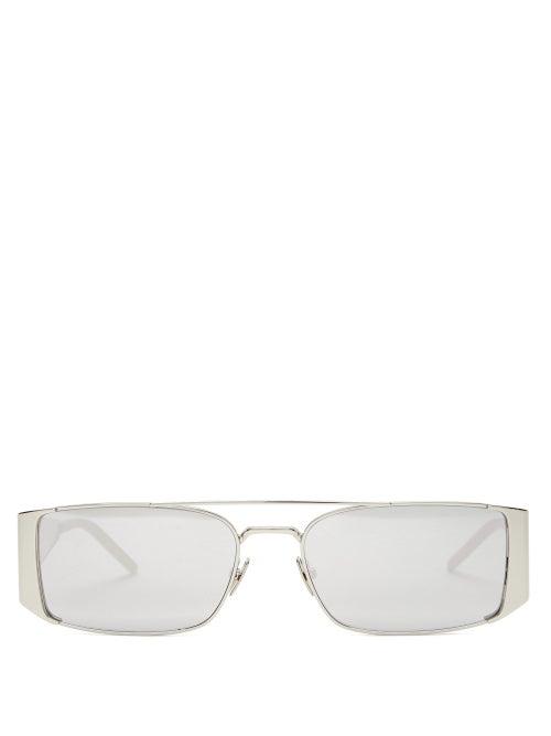 Matchesfashion.com Saint Laurent - Lenny Rectangle Metal Sunglasses - Womens - Silver