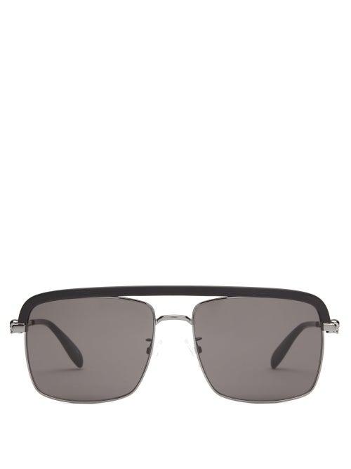 Matchesfashion.com Alexander Mcqueen - Browline Acetate And Metal Sunglasses - Mens - Ruthenium-ruth-grey