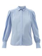Matchesfashion.com Another Tomorrow - Gathered-shoulder Crepe Blouse - Womens - Blue
