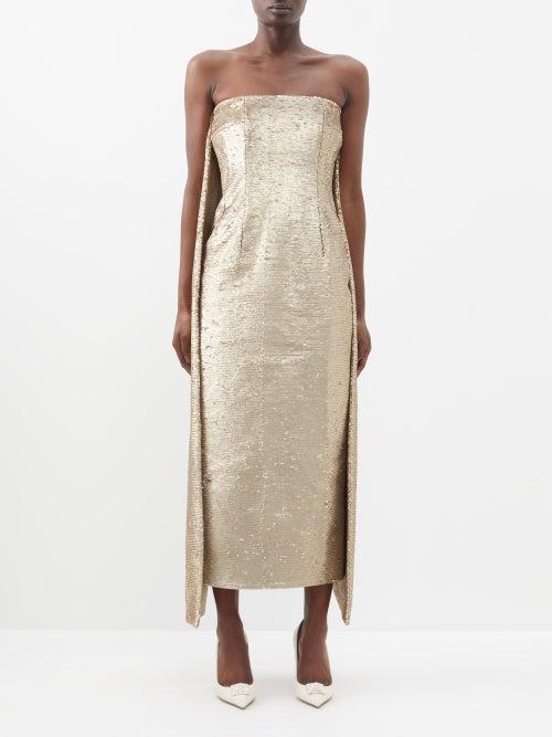 Emilia Wickstead - Xanthe Off-the-shoulder Sequinned Dress - Womens - Gold