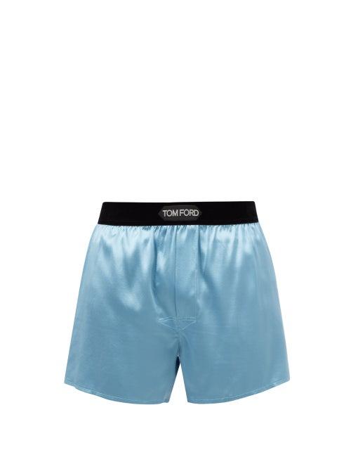 Tom Ford - Logo-patch Silk-blend Boxer Shorts - Mens - Blue