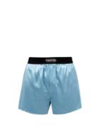 Tom Ford - Logo-patch Silk-blend Boxer Shorts - Mens - Blue