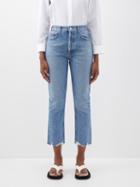 Agolde - Riley Frayed-cuff Cropped Jeans - Womens - Blue