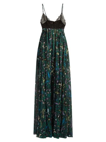 Valentino Panama-print Cotton And Lace Gown