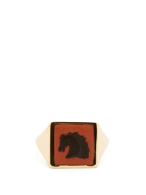 Matchesfashion.com Ferian - Wedgwood Ceramic Horse Head & Gold Signet Ring - Womens - Black