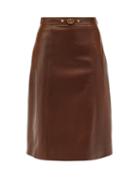 Ladies Rtw Gucci - Gg-plaque Leather Midi Skirt - Womens - Brown Multi