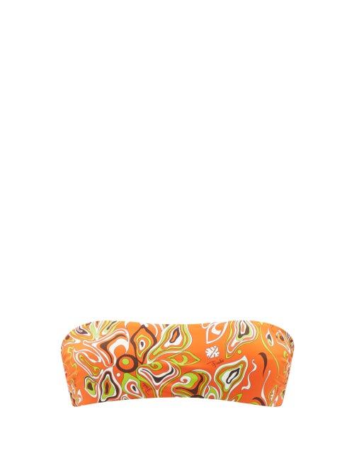Emilio Pucci - Africana-print Bandeau Bikini Top - Womens - Orange Print