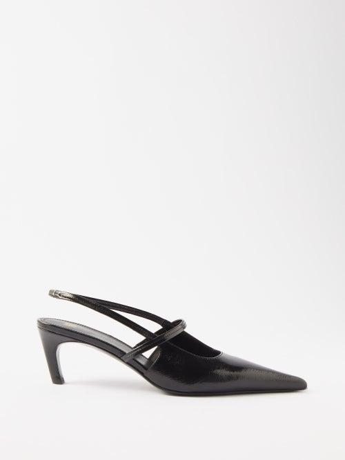 Toteme - The Sharp 50 Patent-leather Slingback Pumps - Womens - Black