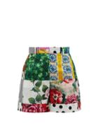 Matchesfashion.com Dolce & Gabbana - High-rise Patchwork Cotton-poplin Shorts - Womens - Multi