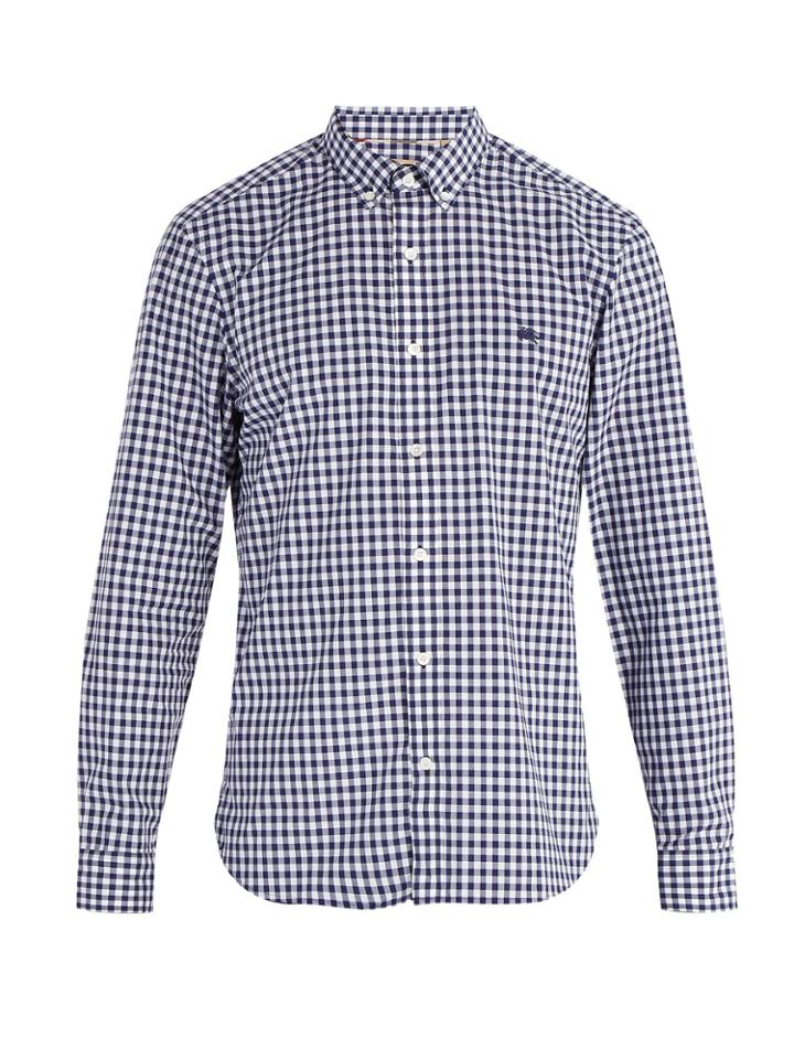 Burberry Navy Gingham-check Cotton Shirt