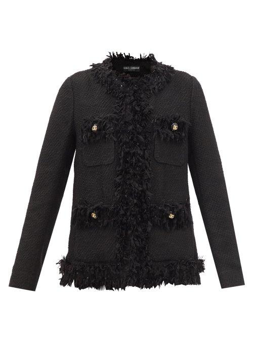 Dolce & Gabbana - Collarless Boucl-tweed Jacket - Womens - Black