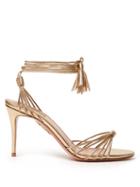 Matchesfashion.com Aquazzura - Mescal 85 Metallic Wrap Around Leather Sandals - Womens - Gold