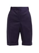 Matchesfashion.com Pallas X Claire Thomson-jonville - Pique Mid Rise Pinstripe Wool Shorts - Womens - Navy