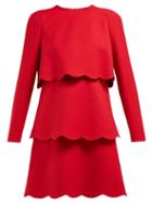 Matchesfashion.com Valentino - Scalloped Edge Wool And Silk Blend Mini Dress - Womens - Red