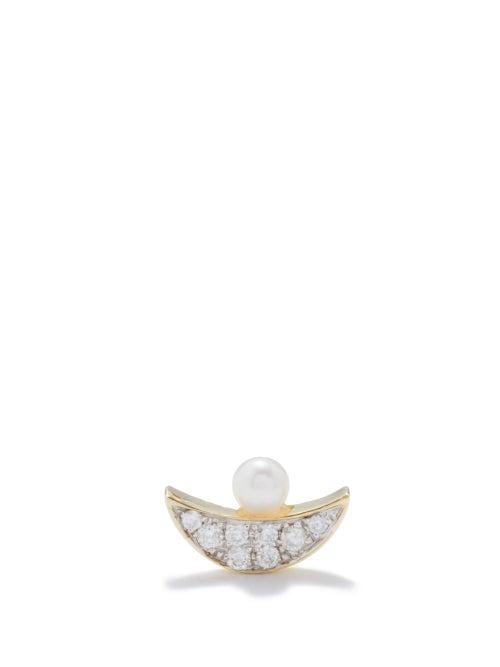 Anissa Kermiche - Moon Pearl And Diamond 9kt Gold Single Earring - Womens - Yellow Gold