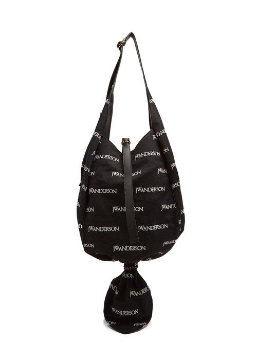 Matchesfashion.com Jw Anderson - Logo Print Knot Canvas Hobo Bag - Womens - Black Multi