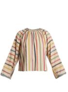 Matchesfashion.com Ace & Jig - Farrah Gathered Neck Striped Cotton Blouse - Womens - Beige Multi