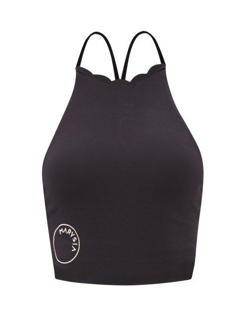 Ladies Activewear Marysia Sport - Steffi Scalloped Recycled-fibre Cropped Top - Womens - Black