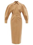 Jacquemus - Uzco Balloon-sleeve Cutout Cotton-blend Dress - Womens - Beige