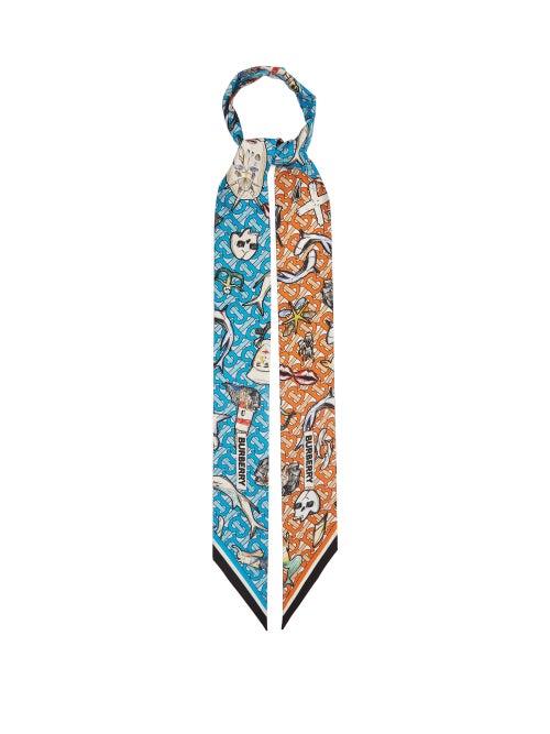 Matchesfashion.com Burberry - Marine Sketch Tb-print Silk-satin Scarf - Womens - Multi