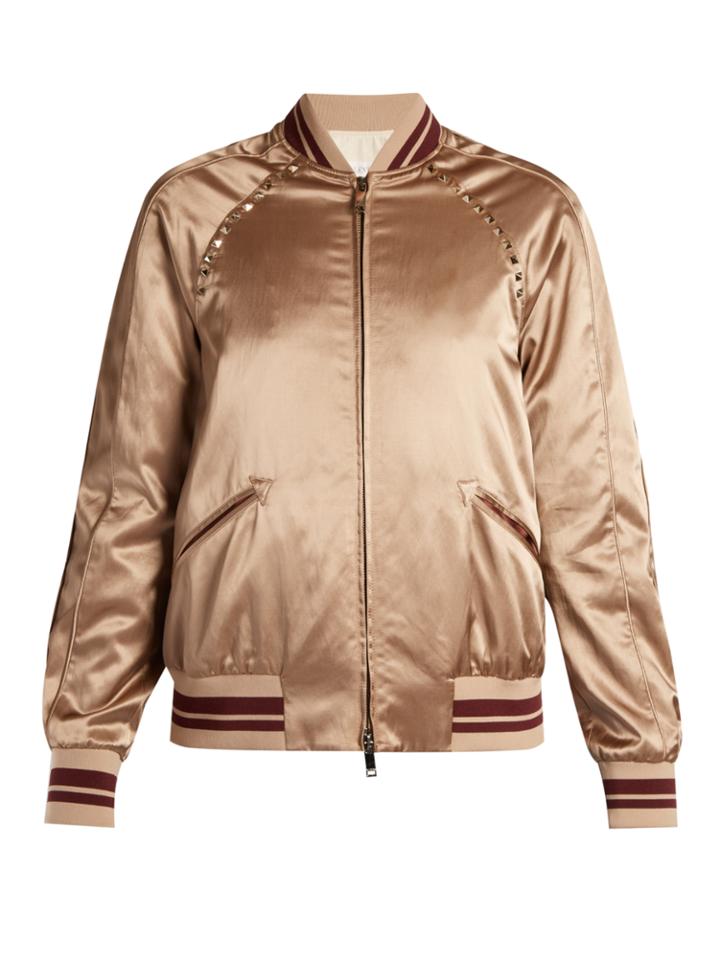 Valentino Rockstud-embellished Satin Bomber Jacket