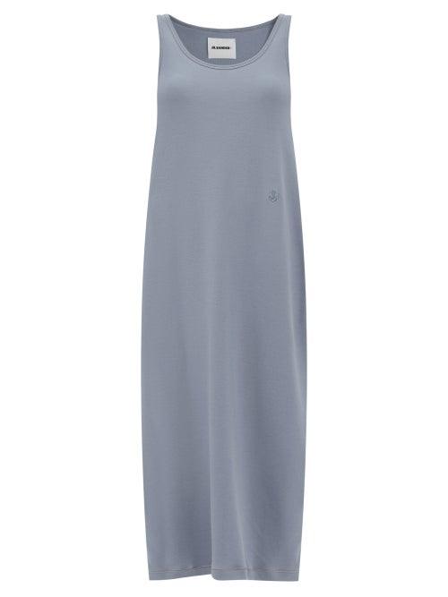 Matchesfashion.com Jil Sander - Logo-embroidered Cotton-jersey Dress - Womens - Blue