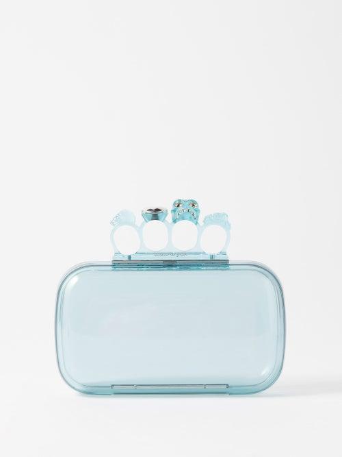 Alexander Mcqueen - Skull Four Ring Plexiglass Clutch - Womens - Light Blue