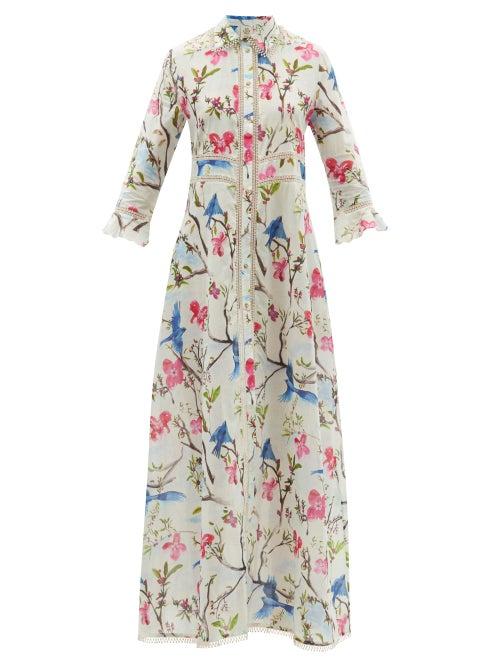 Ladies Rtw Galanthya - Claudia Amazonas-print Cotton Maxi Dress - Womens - White Print