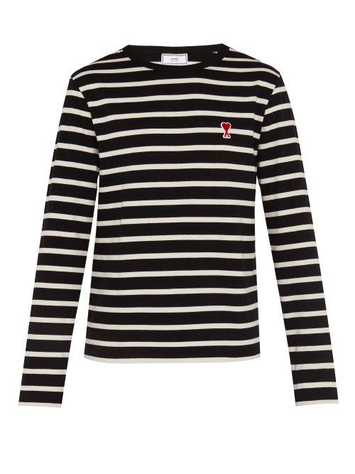 Matchesfashion.com Ami - Logo Appliqud Striped Cotton Top - Mens - Black Multi