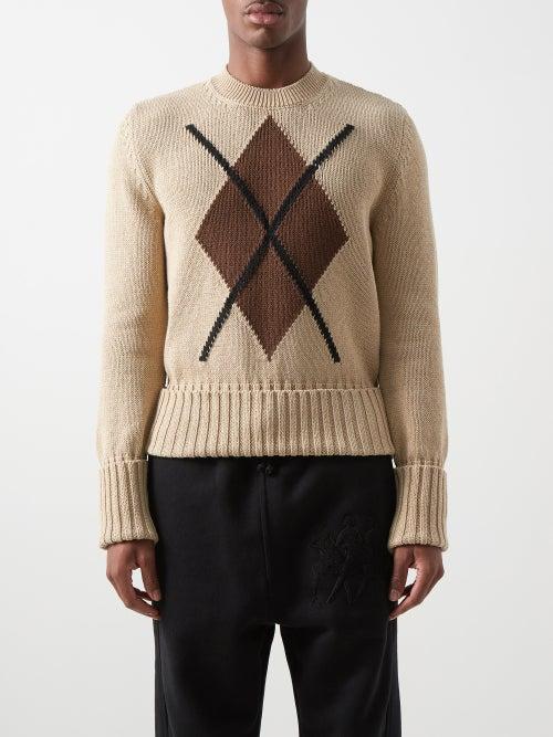Stefan Cooke - Argyle Knitted-cotton Sweater - Mens - Tan Multi