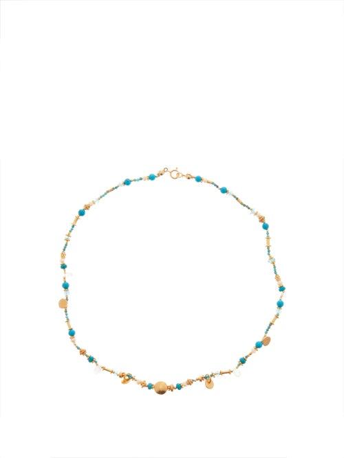 Matchesfashion.com Katerina Makriyianni - Beaded 24kt Gold-vermeil Necklace - Womens - Blue Multi