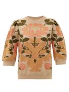 Matchesfashion.com Simone Rocha - Balloon-sleeve Floral-jacquard Sweater - Womens - Cream Print