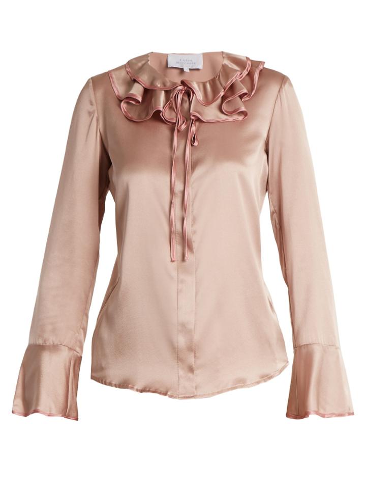 Luisa Beccaria Ruffled Tie-neck Silk-blend Satin Blouse