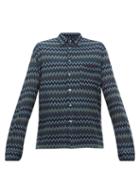 Matchesfashion.com Missoni - Zigzag Patterned Knitted Wool Blend Shirt - Mens - Blue