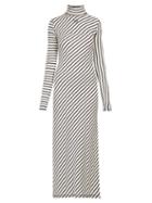 Matchesfashion.com Loewe - Diagonal Striped High Neck Jersey Midi Dress - Womens - Navy White