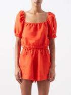 Casa Raki - Siena Gathered Organic-linen Voile Top - Womens - Mid Red