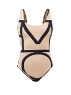 Totme - Logo-print Scoop-neck Swimsuit - Womens - Nude Black
