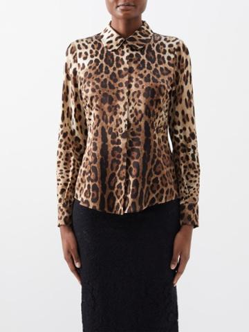 Dolce & Gabbana - Leopard-print Silk-satin Shirt - Womens - Leopard