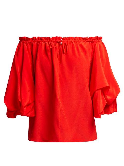 Matchesfashion.com Diane Von Furstenberg - Georganne Off The Shoulder Silk Top - Womens - Red