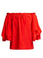 Matchesfashion.com Diane Von Furstenberg - Georganne Off The Shoulder Silk Top - Womens - Red