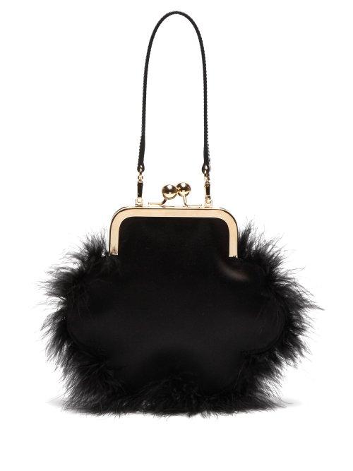 Matchesfashion.com Simone Rocha - Feather Trimmed Satin Flower Bag - Womens - Black