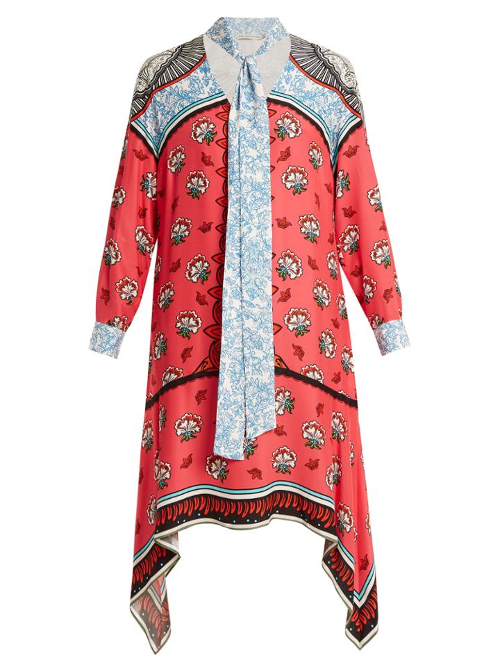 Mary Katrantzou Hearts Kings-print Neck-tie Silk Dress