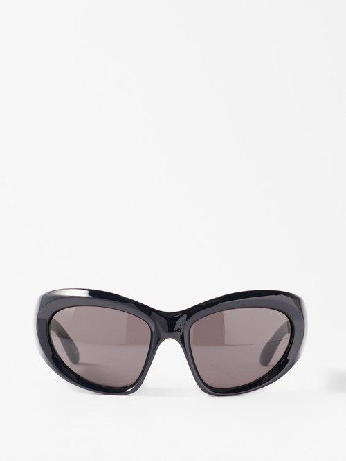 Balenciaga Eyewear - Oversized Wraparound Acetate Sunglasses - Mens - Black