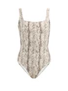 Matchesfashion.com Heidi Klein - Zambia Laced-back Snake-print Swimsuit - Womens - Beige Multi