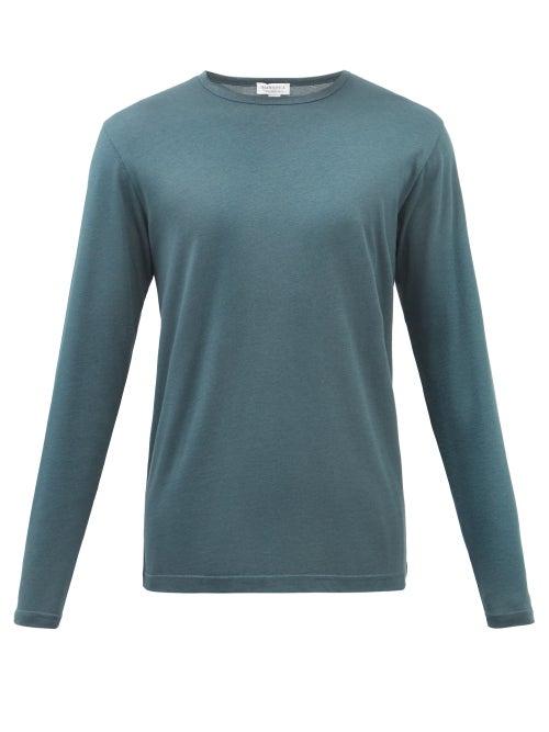 Sunspel - Long-sleeved Cotton-blend Jersey Pyjama Top - Mens - Blue