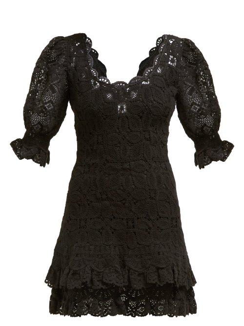 Matchesfashion.com Jonathan Simkhai - Scalloped Edge Crochet Knit Mini Dress - Womens - Black