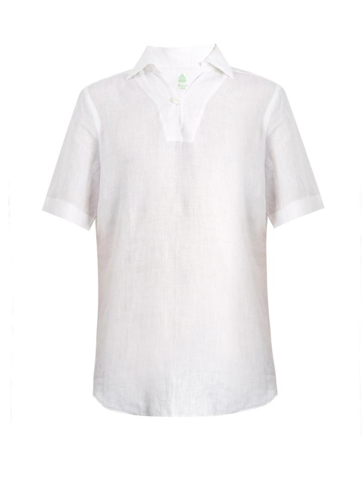 Finamore Palma Spread-collar Linen Shirt
