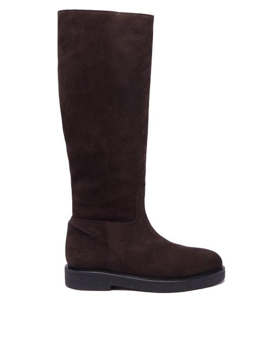 Legres - 49 Shearling-lined Suede Knee-high Boots - Womens - Dark Brown